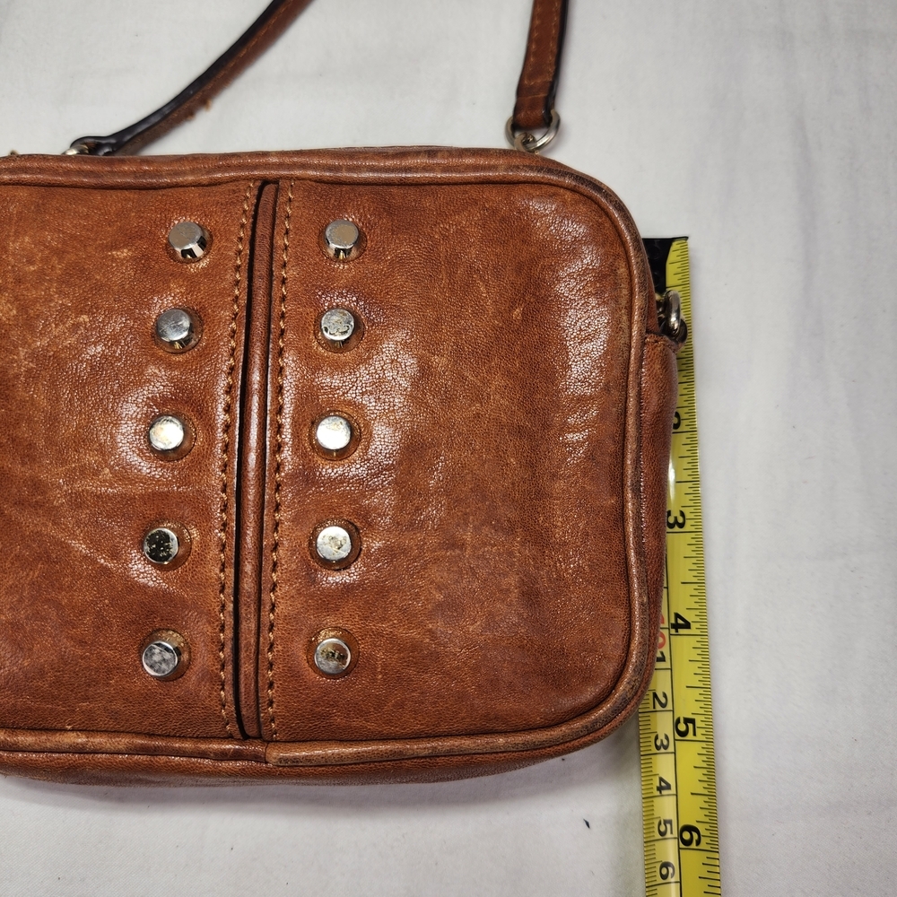 Michael Kors Brown Leather Uptown Astor Small Crossbody Bag Purse Gold Stud - Picture 12 of 13